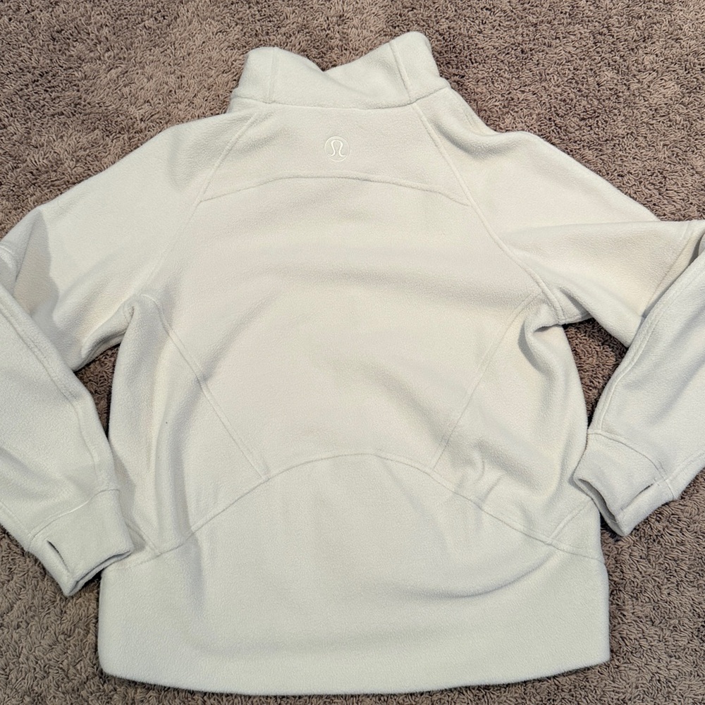 Lululemon women’s ivory white fleece pull over half zip kangaroo pocket M/L - Picture 3 of 4